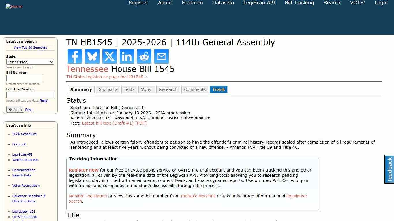 TN HB1545 2025-2026 114th General Assembly LegiScan